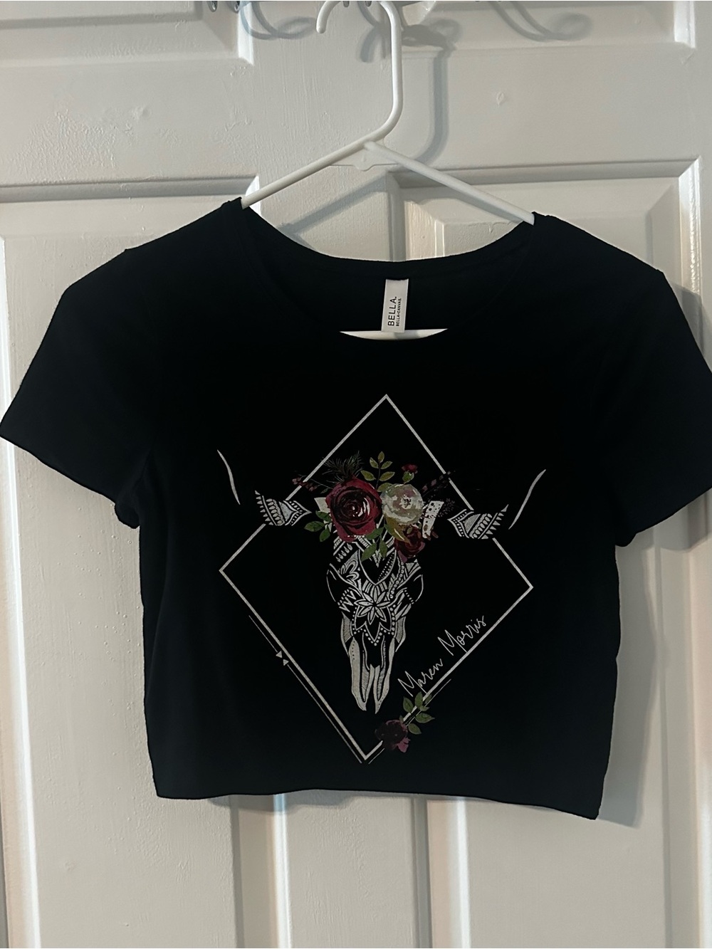 Bella Canvas Black Floral Bull Skull Crop Top